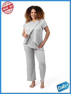 Nursing Pajama Set with Crossover Access, Pockets, Soft Viscose Blend